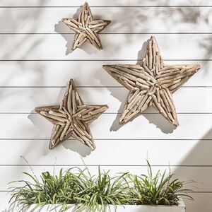 NWT Pottery Barn 3 Driftwood Stars Wall Art Set Of 3 Patriotic American Flag